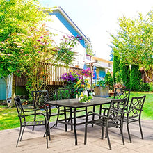 Load image into Gallery viewer, SUNCROWN 7-Piece Outdoor Wrought Iron Chairs and Table Patio Dining Furniture Set - 6 Stackable Metal Chairs and 1 Rectangular Steel Slat Bistro Table with 1.57" Umbrella Hole for Garden Backyard Deck