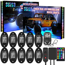 Load image into Gallery viewer, SUZCO 10-pods Trucks LED RGB Neon Underglow Rock Lights Kit, 【Dual-Zone】+【160LEDs】+【2-in-1 Line】 Sync Music Under Wheel Well Lights Waterproof 12V with APP/RF/IR for Jeep Offroad ATV UTV SUV