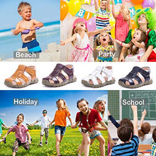 Load image into Gallery viewer, Athlefit Toddler Girl Boy Kids Sandals Leather Soft Sole Closed Toe Outdoor Sport Beach Sandals Size 13 Little Kid Black(Toddler/Little Kid)