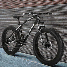 Load image into Gallery viewer, PanAme 26 inch Fat Tire Mountain Bike, High-Carbon Steel Frame, 21-Speed, Disc Brake and Shock Absorber Fork, Black