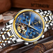 Load image into Gallery viewer, Men Watch Blue Automatic Easy Reader Moon Phase Mechanical Dress Luxury Wristwatch Stainless Steel Waterproof Luminous Date Gold