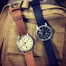 Load image into Gallery viewer, Mil-Tec Luftwaffe Me109 Aviator Vintage German WW2 Flieger Pilot Mens Watch - Military Easy to Read Calfskin Brown Leather Strap 3Atm Analog Quartz