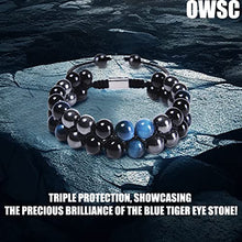 Load image into Gallery viewer, Handmade Triple Protection Bracelet for Men, Crystals Bracelet Contains Hematite Crystal, Black Obsidian and Blue Tiger Eye Bracelet, Healing Bracelets for Women Bring Happiness, Good Luck, Blue