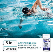 Load image into Gallery viewer, SuperCheck 5-in-1 Test Strips for Testing Chemicals Content in Pool and Spa, 6 Parameters, 100 Count, Swimming Water Test Kits for Hardness, Chlorine, Bromine, pH and Alkalinity, Pool Water Tester