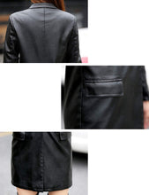 Load image into Gallery viewer, Tanming Womens PU Faux Leather Jacket Casual Lapel Long Suit Trench Coat Outerwear (Black-L)