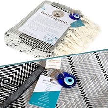 Load image into Gallery viewer, LUXURY Throw Blanket Decorative LightWeight With Fringe 100% COTTON |40”x71”| For Chair Couch, Boho Farmhouse Rustic Decor Turkish Towel + Evil Eye Beach Bath Spa Gym Yoga Picnic| (Black White)