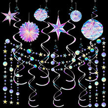 Load image into Gallery viewer, Ganory 29 Pieces Home Iridescent Party Supplies Kit with Hanging Honeycomb Ball Decorative Paper Fan Snowflake Garlands White Star Hanging Swirl Decorations for Birthday Wedding Party Decorations