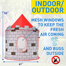 Load image into Gallery viewer, Kiddey Knight's Castle Kids Play Tent -Indoor & Outdoor Children's Playhouse -- Durable & Portable with Free Carrying Bag – “Bonus” Shield and Sword Set - Makes for Boys & Girls