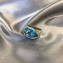 Load image into Gallery viewer, Men's Southwestern Style Turquoise and Coral Gemstone Sterling Silver Ring Size 6