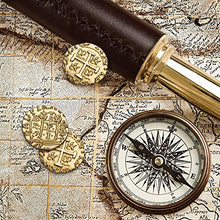 Load image into Gallery viewer, Metal Pirate Coins - 35 Gold Treasure Coin Set, Metal Replica Spanish Doubloons for Board Games, Tokens, Toys, Cosplay - Realistic Money Imitation, Pirate Treasure Chest - Medium Size 7/8 inch