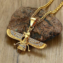 Load image into Gallery viewer, Mgutillart 18K Gold Plated Jewelry Stainless Steel Crystal Necklace Farvahar Symbol Tag Pendant Necklace
