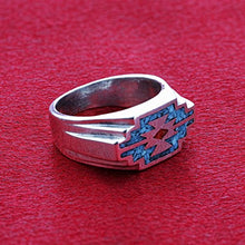 Load image into Gallery viewer, Men's Southwestern Style Turquoise and Coral Gemstone Sterling Silver Ring Size 6