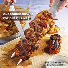 Load image into Gallery viewer, HERUKI Double Metal Skewers for BBQ Grilling Kebob and Shawarma - 2 Stainless Steel Skewers for Fish, Chicken and Meat. Gift for Griller - Exciting Way of Cooking Bigger and Wider Pieces