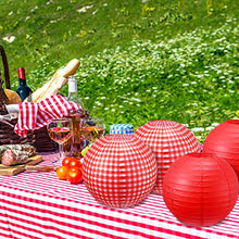 Load image into Gallery viewer, Blulu Picnic Party Decorations Paper Lanterns Round Hanging Lanterns Picnic Party Lanterns for Summer Barbecue Birthdays Holidays Picnic Party Supplies (White and Red Plaid, Pure Red, 6 Pieces)
