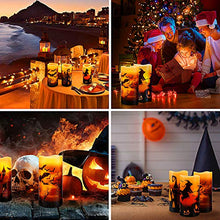 Load image into Gallery viewer, Halloween Flickering Flameless Candles - Battery Operated LED Real Wax Candles with 6 Hours Timer - Bats, Castle, Witch LED Flickering Candles for Halloween Christmas Wedding Party Decor, Pack of 3