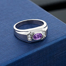 Load image into Gallery viewer, Gem Stone King Sterling Silver Oval Purple Amethyst & White Created Sapphire Men's Ring 1.26 cttw (Size 7)