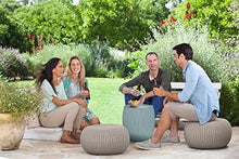 Load image into Gallery viewer, Keter Urban Knit Pouf Ottoman Set of 2 with Storage Table for Patio and Room Décor-Perfect for Balcony, Deck, and Outdoor Seating, Dune/Misty Blue