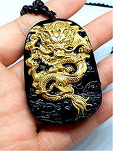 Load image into Gallery viewer, yigedan 18K 999 Pure Yellow Gold Inlay Natural Obsidian Black Jade Pendant Dragon