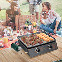 Load image into Gallery viewer, MaxKare Tabletop Gas Grill Griddle - 22 Inch BBQ Propane Portable Grill with 2-Adjustable Burners Grill Pan Cast Iron Smokeless Griddle for Indoor Outdoor Camping