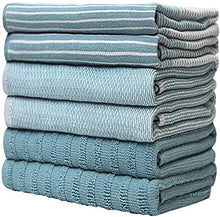 Load image into Gallery viewer, Premium Kitchen Towels (20”x 28”, 6 Pack) – Large Cotton Kitchen Hand Towels – Flat & Terry Towel – Highly Absorbent Tea Towels Set with Hanging Loop (Aqua)