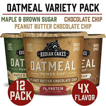 Load image into Gallery viewer, Kodiak Cakes Instant Protein Oatmeal Cup, Variety Pack: Peanut Butter Chocolate Chip, Maple & Brown Sugar, & Chocolate Chip (Pack of 12)