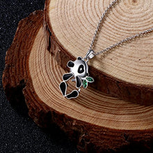 Load image into Gallery viewer, S925 Sterling Silver Lovely Panda Eat Bamboo Pendant Necklace