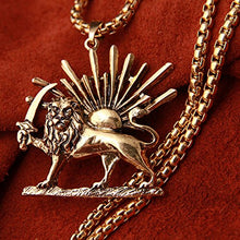 Load image into Gallery viewer, Asoodehdelan Gold Pt Iranian Persian Lion Sun Shir Khorshid Pahlavi Necklace Iran Farvahar (24" Gold Chain)