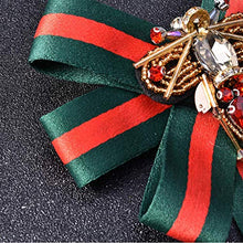 Load image into Gallery viewer, TULIP LY Bee Ribbon Bow Tie Brooch Rhinestone Crystal Ribbon Brooches Women/Men Insect Ribbon Pre Tied Neck Tie Wedding Party Bow Tie Bee Brooch Pin Collar Jewelry (Green)