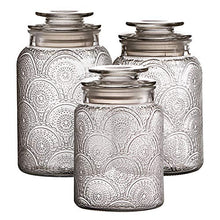 Load image into Gallery viewer, Style Setter Canister Set 3-Piece Jars in 1, 1.3 & 1.6 Liters Retro Design w/Airtight Glass Lids for Cookies, Candy, Coffee, Flour, Sugar, Rice, & Pasta, 13.25 x 4.6 x 8, Clear