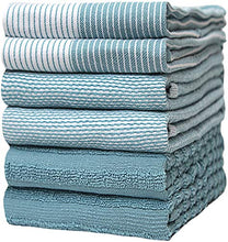 Load image into Gallery viewer, Premium Kitchen Towels (20”x 28”, 6 Pack) – Large Cotton Kitchen Hand Towels – Flat & Terry Towel – Highly Absorbent Tea Towels Set with Hanging Loop (Aqua)
