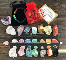 Load image into Gallery viewer, Tesh Care Chakra Therapy Starter Collection 17 pcs Healing Crystals kit, 7 Raw Chakra Stones,7 Colorful Gemstones, Amethyst,Rose Quartz Pendulum,Chakra Lava Bracelet,Dry Roses,Guide,COA,Gift Ready