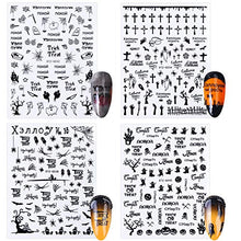 Load image into Gallery viewer, 9 Sheets 3D Halloween Nail Art Stickers Black Nail Decals Self-Adhesive Skull Witch Pumpkin Ghost Cross Eye Spider Cat Eye Nail Design Sticker for Halloween Party Favor Manicure Tips Decorations