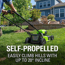 Load image into Gallery viewer, Greenworks 48V 20" Brushless Cordless Self-Propelled Lawn Mower + 24V Brushless Drill / Driver, (2) 5.0Ah USB Batteries (USB Hub) and Dual Port Rapid Charger Included (2 x 24V)