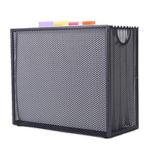 Load image into Gallery viewer, Hanging File Organizer File Holder Filing Box Includes 5 Hanging Folders - Metal Mesh File Desk Organizer Magazine Holder Book File Letter Storage Box Filling Cabinets for Office Home School