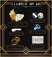 Load image into Gallery viewer, 4 Sizes – Black White Gold Balloon Garland Kit & Arch for New Years, Graduation or Birthday – Small and Large Black and White Balloons with Gold Confetti – Party Decorations for Gatsby Roaring 20s