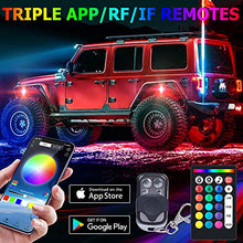 Load image into Gallery viewer, SUZCO 10-pods Trucks LED RGB Neon Underglow Rock Lights Kit, 【Dual-Zone】+【160LEDs】+【2-in-1 Line】 Sync Music Under Wheel Well Lights Waterproof 12V with APP/RF/IR for Jeep Offroad ATV UTV SUV
