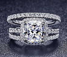 Load image into Gallery viewer, VenetiaDIamond.com Realistic 101 facets Square Cushion Cut 2 carats Simulated Diamond Ring Double Bands Set 3 pcs (6)