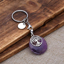 Load image into Gallery viewer, CrystalTears Tree of Life Silver Charms Keychain Amethyst Healing Crystal Chakra Pendant for Womens Mens