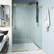 Load image into Gallery viewer, VIGO VG6021MGCL6076 3.0"L -60.0"W -76.0"H Elan Frameless Sliding Rectangle Shower Door with Clear Tempered Glass and Stainless Steel Hardware in Matte Gold Finish with Reversible Handle