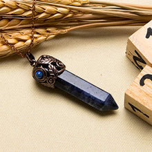 Load image into Gallery viewer, Bivei Retro Antique Brass Chakra Necklace Hexagonal Prism Gemstone Quartz Crystal Stone Healing Pendant(Sodalite)