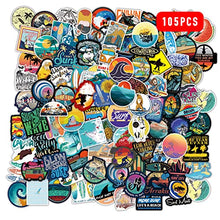 Load image into Gallery viewer, Surf Stickers 105PCS Go Surfing Decals Surfboard Wave and Summer Beach Theme Party Decoration for Water Bottle Journal Computer Car Bike Waterproof Vinyl Decals
