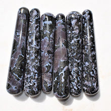 Load image into Gallery viewer, Charged 4" Mystic Indigo Gabbro Crystal Massage Wand + Selenite Charging Heart Included (Stone of Enlightenment Healing Energy)