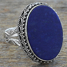 Load image into Gallery viewer, NOVICA Lapis Lazuli .925 Sterling Silver Oval Cocktail Ring 'Pool of Memories'