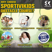 Load image into Gallery viewer, Sportivikids Ninja Warrior Obstacle Course for Kids Outside with Swing Set - 50' Ninja Slackline Hanging Activities Accessories, Monkey Bars & Ladder for Girls & Boys for Backyard - Outdoor Playsets