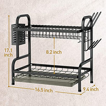 Load image into Gallery viewer, Dish Drying Rack, Swedecor 2 Tier Rust-Resistant Dish Rack Small Dishes Drainer with Drain Board Tray, Glass Holder and Utensil Holder for Kitchen Counter, Black