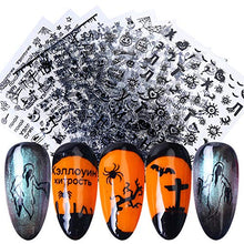 Load image into Gallery viewer, 3D Halloween Nail Art Stickers Black Self Adhesive Nails Art Accessories Decals Spider Web Ghost Pumpkin Skull Cat Witch Cool Spooky Slider Wraps for Halloween Holiday Supplies Nail Art Decorations