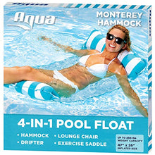 Load image into Gallery viewer, Aqua 4-in-1 Monterey Hammock Inflatable Pool Float, Multi-Purpose Pool Hammock (Saddle, Lounge Chair, Hammock, Drifter) Pool Chair, Portable Water Hammock, Light Blue/White Stripe