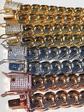 Load image into Gallery viewer, Men's Miami Cuban Bracelet - Iced Out Diamond Clasp - Iced Out Men's Heavy Cuban Link - 14k 18k Yellow Or Rose Gold Over Stainless Steel - Never Changes Color (7.5, 10mm - 14k White)