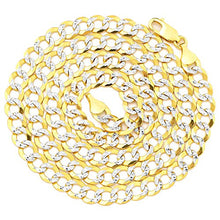 Load image into Gallery viewer, LoveBling 10K Yellow Gold 8mm 24" Solid Pave Two-Tone Curb Chain Necklace with White Gold Pave Diamond Cut, with Lobster Lock