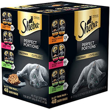 Load image into Gallery viewer, SHEBA PERFECT PORTIONS Cuts in Gravy Adult Wet Cat Food Trays (24 Count, 48 Servings), Roasted Chicken, Gourmet Salmon and Tender Turkey Entrée, Easy Peel Twin-Pack Trays